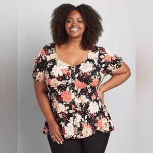 LANE BRYANT Princess-Sleeve Button-Front Peplum Top (28) (28W)